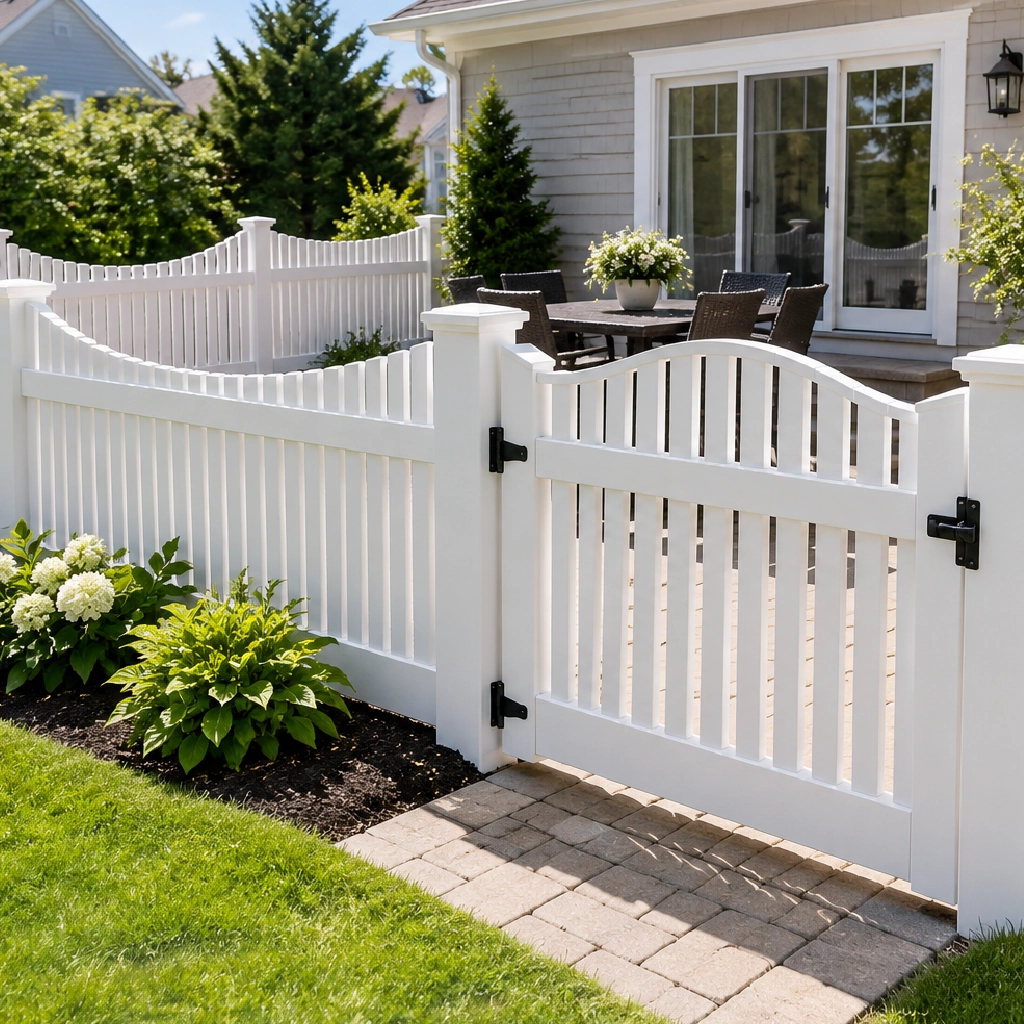 Scalloped courtyard vinyl fence